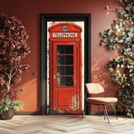 arricraft 2 adet kendinden yapışkanlı kapı çıkartması 80 cm x 200 cm / 31,5 inç x 78,7 inç kırmızı vintage telefon kulübeleri PVC çıkarılabilir duvar kağıdı dekorasyon yatak odası oturma odası için