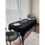 Ars Dt Masa Örtüsü Beyaz Biyeli Görünümlü Fırfırlı Siyah Renk Lüx Görünümlü Örtü - 140 x 220 cm