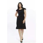 Arseno Kadın Siyah Sıfır Kol Omuz Detaylı Fırfırlı Kol Pileli Midi Elbise - Siyah - Arsno38y86b-1E00-42Sı