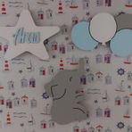 ARSERGROUP Çocuk Odası Dekoratif Aydınlatma 1 İsimli Yıldız 1 Dörtlü Balon 1 Fil Ahşap Dekorasyon Çok Renkli