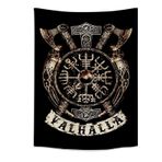 Arsey Viking dekoratif duvar halısı Vegvisir eksen çekiç Valhalla duvar bezi İskandinav mitolojisi Fathurk duvar halısı gotik estetik dekoratif duvar halısı küçük siyah 150 x 130 cm