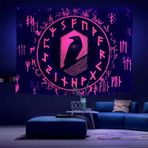 Arsey Viking siyah ışık duvar halısı UV reaktif kırmızı runik floresan duvar halısı Odins kuzgun İskandinav mitolojisi duvar örtüsü karanlıkta parlayan duvar halısı yatak odası büyük 200 x 150 cm