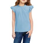 Arshiner Kız çocuk tişörtleri, yazlık, fırfırlı kollu, üst giyim, fırfırlı, evaze, bluz, çocuk, bol, şık tişört, boş zaman, moda, üst, çocuk kıyafeti, 5-12 yaş, Açık mavi, 11-12 Yaş