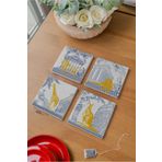 arslart Antik Yunan ve Altın Hayvan Desenli Bardak Altlığı 4’lü Set Doğal Taş Traverten (10x10 cm)