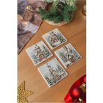 arslart Arslat Atölye Yılbaşı Evleri Temalı Bardak Altlığı 4’lü Set Doğal Taş Traverten (10X10 CM)