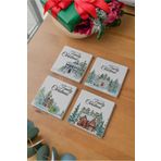 Arslart Arslat Kişiselleştirilebilir “Christmas Eve” Temalı Bardak Altlığı 4’lü Set Doğal taş (10x10 cm)