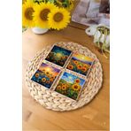 arslart Atölye Ayçiçeği Temalı Doğal Taş Bardak Altlığı 4’lü Set (10x10 cm)