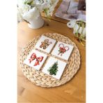 Arslart Atölye Gingerbread ve Şeker Temalı Bardak Altlığı 4’lü Set Doğal Taş Traverten (10x10 cm)