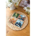 arslart Atölye Mozaik Doğa Desenli Bardak Altlığı 4’lü Set Doğal Taş (10x10 cm)