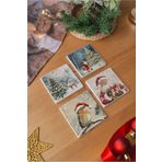 Arslart Atölye Nostaljik Yılbaşı Temalı 4’lü Set Bardak Altlığı Doğal Taş Traverten (10x10 cm)