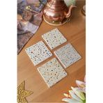 Arslart Atölye Tezzo Desenli 4’lü Set Bardak Altlığı Doğal Taş Traverten (10x10 cm)