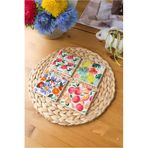 arslart Atölye Tropikal Çiçek ve Meyve Desenli Bardak Altlığı 4’lü Set Doğal Taş (10x10 cm)