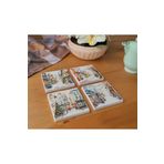 Arslart Atölye Vintage Kartpostal Şehir Görüntüsü 4’lü Set Bardak Altlığı Doğal Taş (10x10 cm)