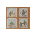 Arslart Atölye Yılbaşı Köpek Temalı Ahşap Bardak Altlığı (10x10)
