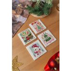 arslart Atölye Yılbaşı Temalı Bardak Altlığı 4’lü Set Doğal Taş Traverten (10x10 cm)