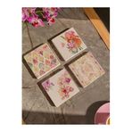 arslart Çiçek Desenli Doğal Taş Bardak Altlığı, Vintage ve Estetik Tasarım, 4’lü Set