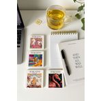 arslart Hayvan Desenli Doğal Taş Bardak Altlığı, Kaplan, Flamingo, At, Fil Tasarımı, 4’lü Set