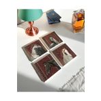 arslart Kırmızı Vintage Halı ve At Figürlü Doğal Taş Bardak Altlığı Seti (4’lü Set)