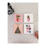 Arslart Pembe Yılbaşı Temalı Doğal Taş Bardak Altlığı, Modern Christmas Tasarımı, Yılbaşı Hediyesi, 4’lü