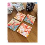 arslart Renkli leylek Kuş ve Doğa Desenli Doğal Taş Bardak Altlığı 4’lü Set 10x10 cm