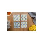 arslart Retro Çini Desenli Dekoratif Bardak Altlığı 4'lü Set Doğal Taş(10x10cm)