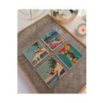 arslart Retro Kedi Temalı Doğal Taş Bardak Altlığı Seti - Renkli ve Eğlenceli (4’lü Set)