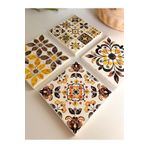 arslart Vintage Desenli Doğal Taş Bardak Altlığı - 4'lü Set