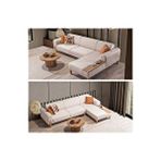 Arsline design Koltuk Ahşap Ayaklı Yatak Olabilen 300*180cm Softy Bohem Dinlenmeli Uzanmalı Sağ Taraf Köşe Takımı Krem