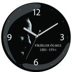 Art Hediye Atatürk Fikirler Ölmez Çap 30CM Sessiz Akar Bombeli Gerçek Cam Duvar Saati