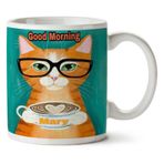 Art Hediye Good Morning Günaydın Kedi Gözlük Hipster Kedi İki Tarafı Baskılı Kupa Bardak