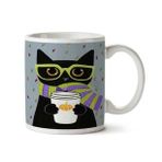 Art Hediye Hipster Kedi Atkı Gözlük Yaprak İki Tarafı Baskılı Kupa Bardak