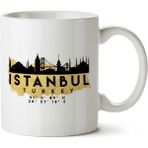 Art Hediye İstanbuk Türkiye Koordinatlar İki Tarafı Baskılı Kupa Bardak
