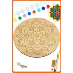 Art inside Ahşap Boyama Seti Çiçek Mandala Tuval Hediye Hobi Kiti 20 Cm Çap 8 Akrilik Boya