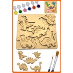 Art Inside Çocuklar Için Dinazor Figürlü Puzzle Ahşap Boyama Yapboz Seti Hediye Hobi Kiti