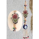 art inside Elişi Hasır Makrome İşlemeli Büyük Nazar Boncuklu Dekoratif Hediyelik Duvar Süsü (Hamsa El)