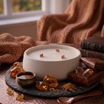Art ve Gift Amber Kokulu Dekoratif Beton Mum Yuvarlak Yatay Form Üç Fitilli Mum 250 Gr Beyaz