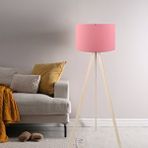 Art ve Gift Pratik Ahşap Krem Üç Ayaklı Tripod Lambader Pembe Kumaş Başlık Salon