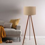 Art ve Gift Pratik Ahşap Üç Ayaklı Tripod Lambader Kahve Kumaş Başlık Salon Kahverengi