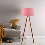 Art ve Gift Pratik Ahşap Üç Ayaklı Tripod Lambader Pembe Kumaş Başlık Salon Oturma Odası Köşe Lambası