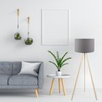 Art ve Gift Pratik Krem Ahşap Üç Ayaklı Lambader Gri Kumaş Başlık Salon Yatak Odası Köşe Lambası