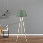 Art ve Gift Pratik Tripod Krem Ahşap Gövdeli Konik Haki Başlıklı Lambader Yeşil Köşe Lambası