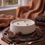 Art ve Gift Tarçın Kokulu Dekoratif Beton Mum Yuvarlak Yatay Form Üç Fitilli Mum 250 Gr Beyaz