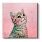 Artarilion Kare Kanvas Tablo Hd Dijital Baskı Salon Ofis Tablosu Kanvas Sevimli Kedi Pembe Duvar Dekorasyon - 80x80