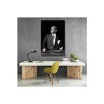 Artarilion Siyah Beyaz Mustafa Kemal Atatürk Tablo Atatürk Kanvas Tablo Dikey Tablo Salon Ofis Tablosu