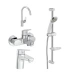 Artema Flow Round Lavabo Eviye Banyo Batarya Artema Solo C Sürgülü Krom El Duşu Seti