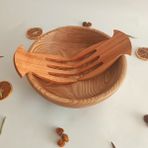 Artful Wooden Ahşap Sunum, Servis Tabağı, Kasesi ve Salata Eli- Özel El Yapımı Kestane Ağacı Büyük Boy