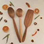 Artful Wooden Ahşap Tahta Servis, Sunum Kaşığı ve Spatula Seti - El Yapımı - Ceviz Ağacı - 30 cm ve 28 cm