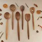 Artful Wooden Ahşap Tahta Servis, Sunum Kaşığı ve Spatula Seti - El Yapımı - Ceviz Ağacı - 30 cm