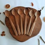 Artful Wooden Ahşap Tahta Servis, Sunum, Yemek Kaşığı Seti - El Yapımı - Ceviz Ağacı - 21 cm