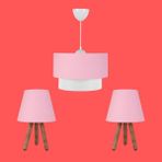 Art&Gift Artgift Üçlü Avize ve Abajur Seti Ahşap Ayak Pembe Kumaş Başlık Yatak Odası Çocuk Odası Salon